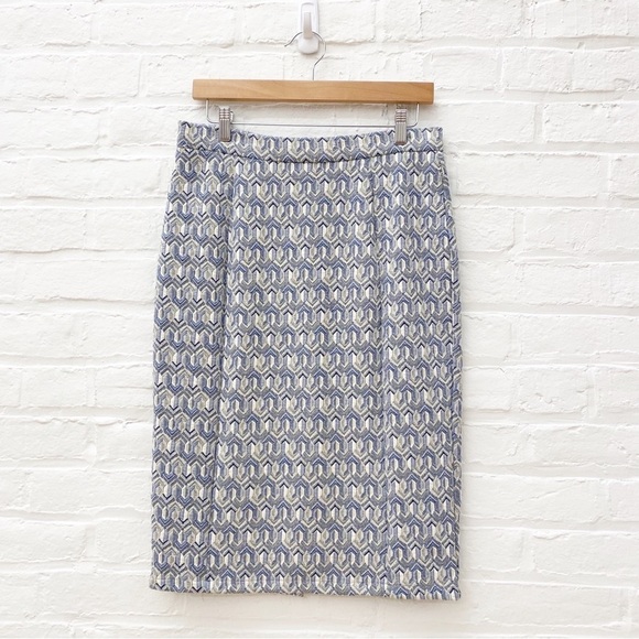 Anthropologie || Maeve Emmy Textured Pencil Skirt Geometric Blue Medium - Picture 1 of 8